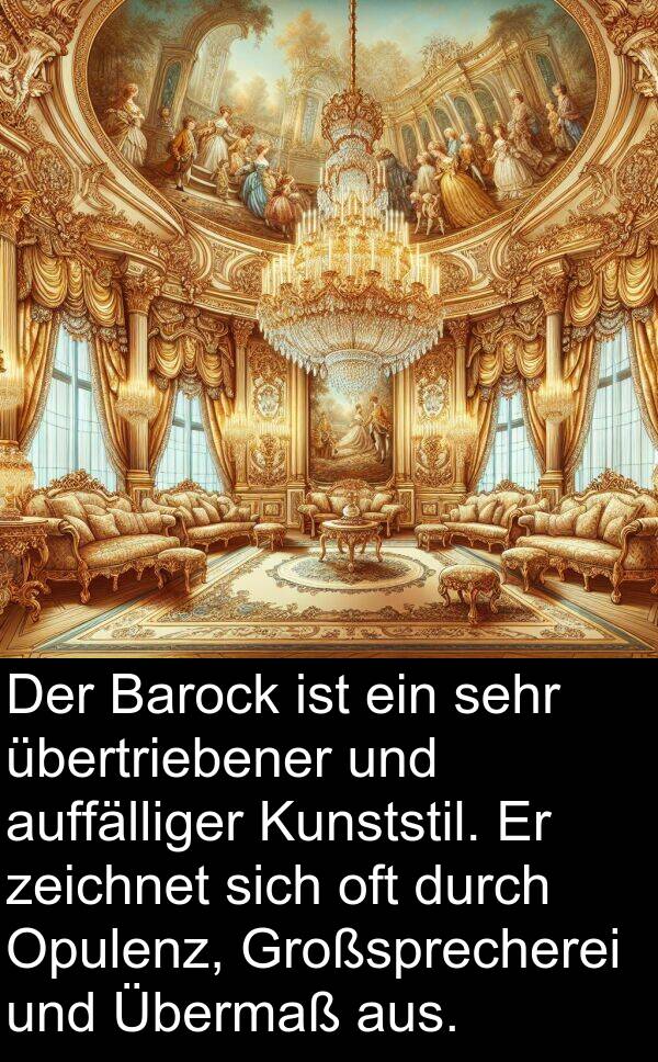 zeichnet: Der Barock ist ein sehr übertriebener und auffälliger Kunststil. Er zeichnet sich oft durch Opulenz, Großsprecherei und Übermaß aus.