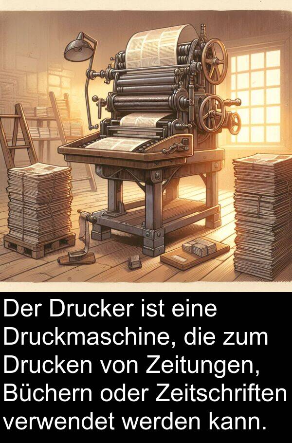 Druckmaschine: Der Drucker ist eine Druckmaschine, die zum Drucken von Zeitungen, Büchern oder Zeitschriften verwendet werden kann.