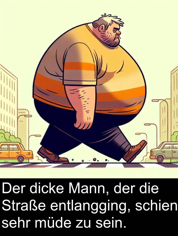dicke: Der dicke Mann, der die Straße entlangging, schien sehr müde zu sein.