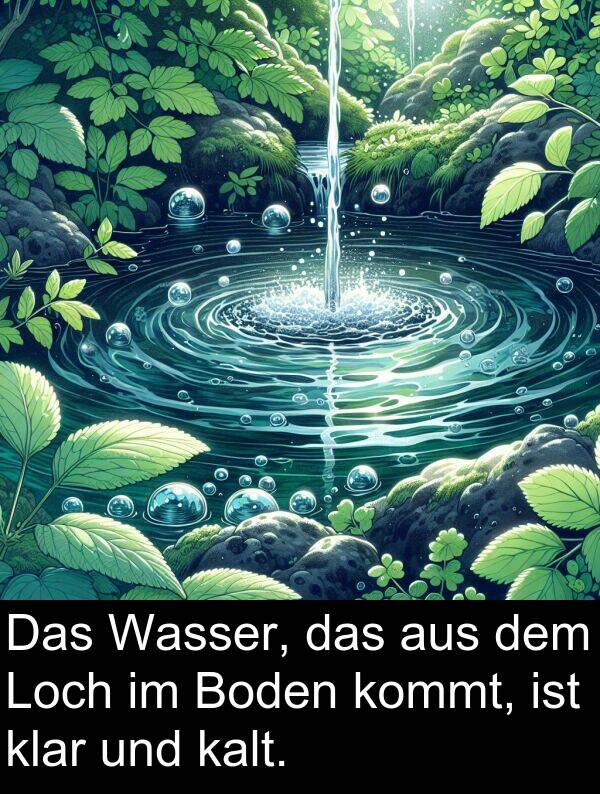 Loch: Das Wasser, das aus dem Loch im Boden kommt, ist klar und kalt.