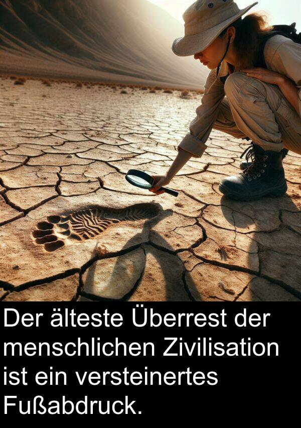 Überrest: Der älteste Überrest der menschlichen Zivilisation ist ein versteinertes Fußabdruck.