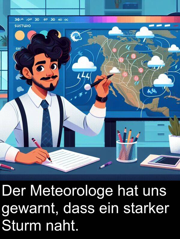 dass: Der Meteorologe hat uns gewarnt, dass ein starker Sturm naht.
