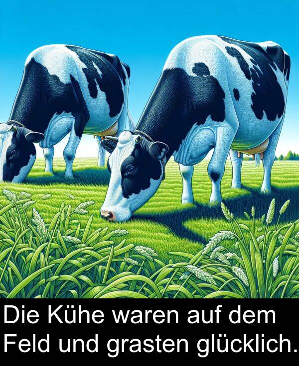 Feld: Die Kühe waren auf dem Feld und grasten glücklich.