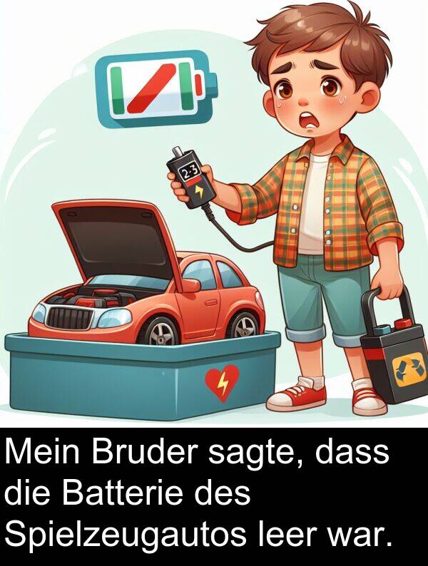 dass: Mein Bruder sagte, dass die Batterie des Spielzeugautos leer war.