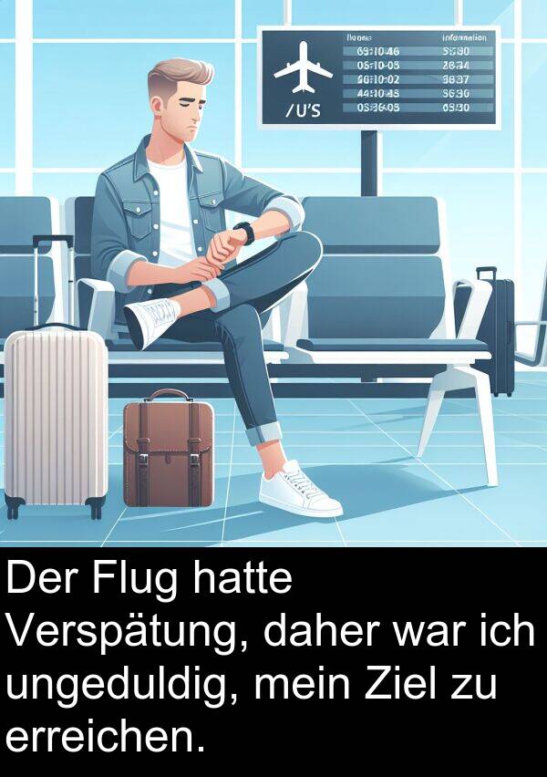 Flug: Der Flug hatte Verspätung, daher war ich ungeduldig, mein Ziel zu erreichen.