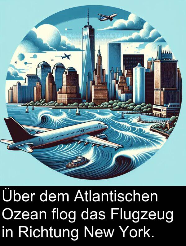 Richtung: Über dem Atlantischen Ozean flog das Flugzeug in Richtung New York.