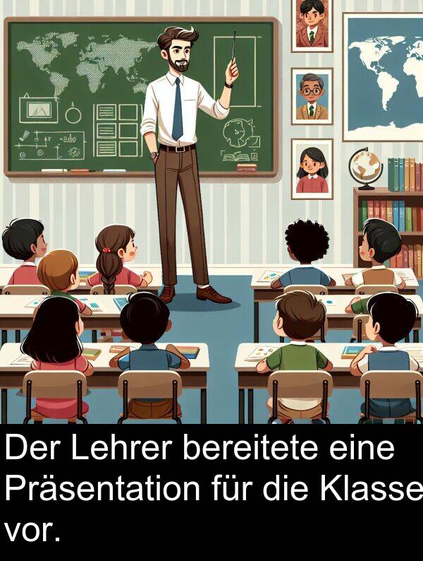 Präsentation: Der Lehrer bereitete eine Präsentation für die Klasse vor.