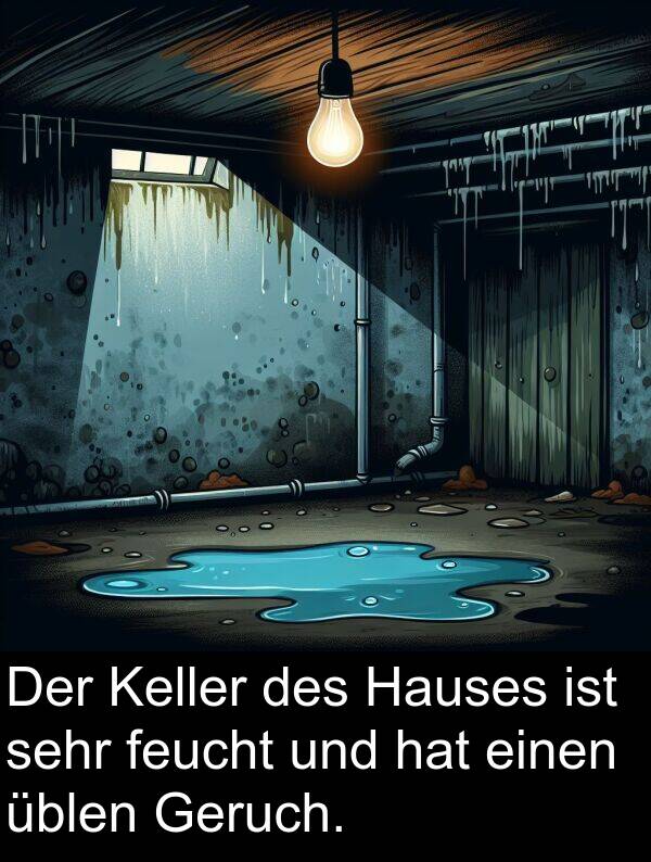 üblen: Der Keller des Hauses ist sehr feucht und hat einen üblen Geruch.