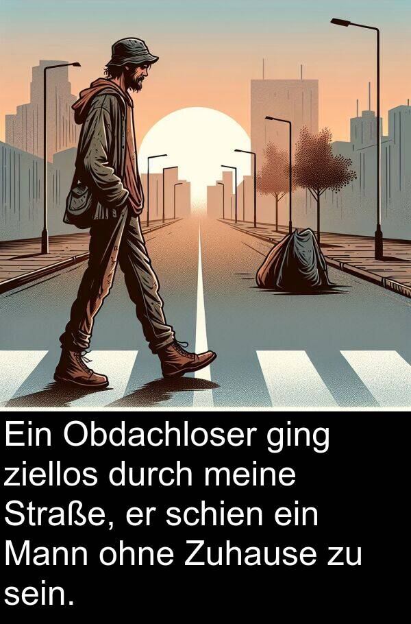 Straße: Ein Obdachloser ging ziellos durch meine Straße, er schien ein Mann ohne Zuhause zu sein.
