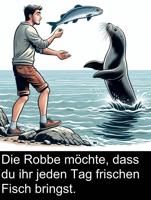 dass: Die Robbe möchte, dass du ihr jeden Tag frischen Fisch bringst.