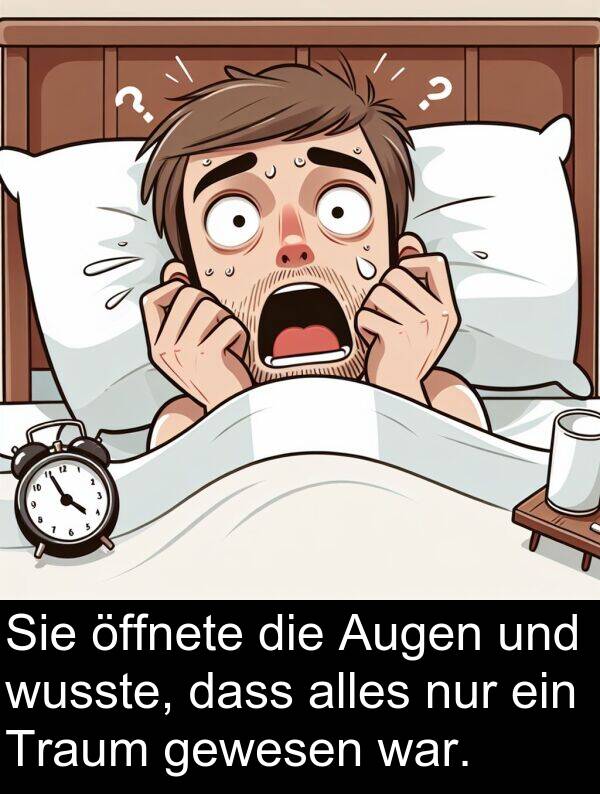 wusste: Sie öffnete die Augen und wusste, dass alles nur ein Traum gewesen war.