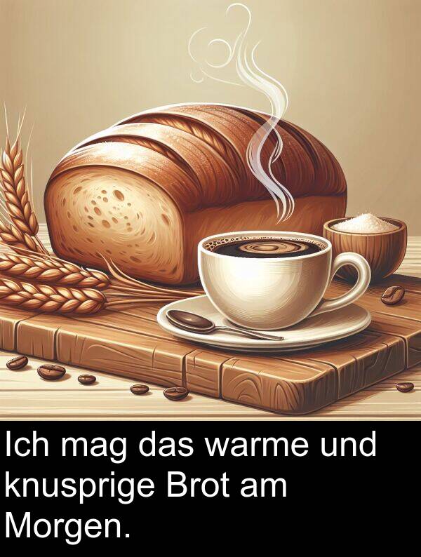 warme: Ich mag das warme und knusprige Brot am Morgen.