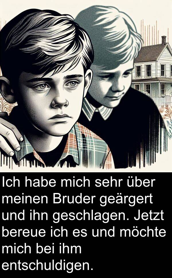 Jetzt: Ich habe mich sehr über meinen Bruder geärgert und ihn geschlagen. Jetzt bereue ich es und möchte mich bei ihm entschuldigen.