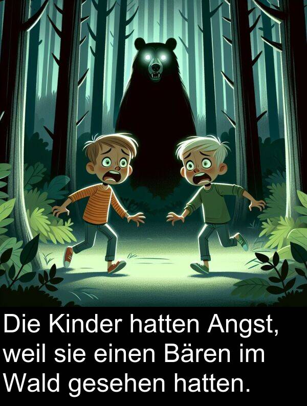 Wald: Die Kinder hatten Angst, weil sie einen Bären im Wald gesehen hatten.