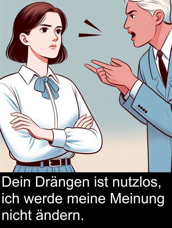 Dein: Dein Drängen ist nutzlos, ich werde meine Meinung nicht ändern.