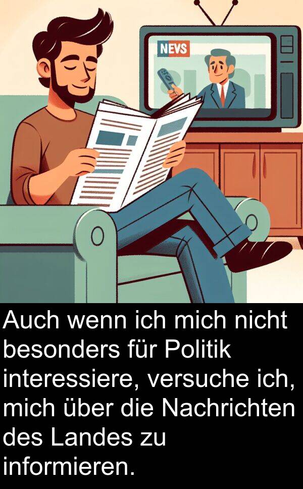 Politik: Auch wenn ich mich nicht besonders für Politik interessiere, versuche ich, mich über die Nachrichten des Landes zu informieren.
