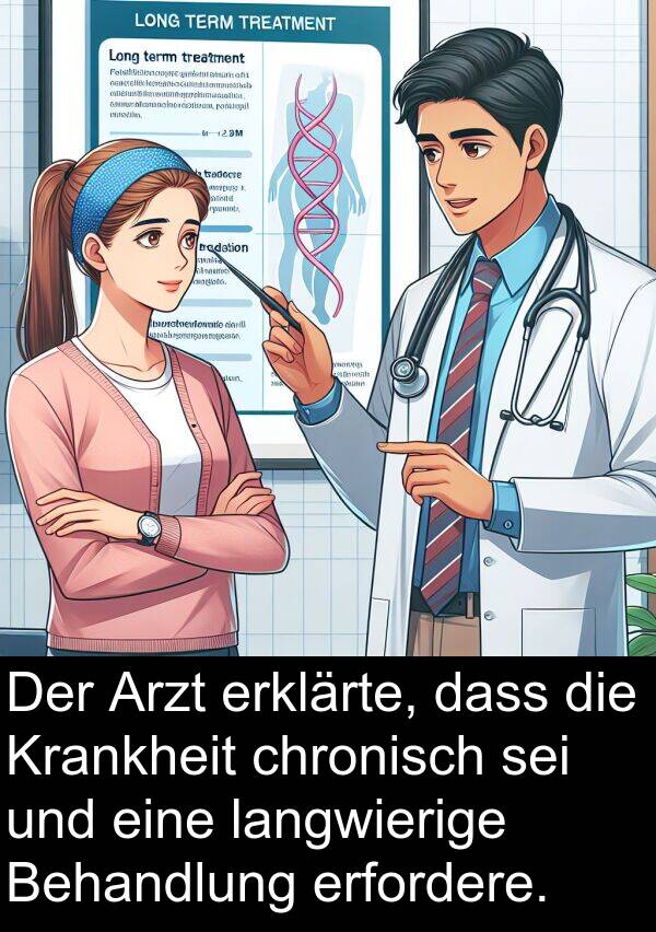 Arzt: Der Arzt erklärte, dass die Krankheit chronisch sei und eine langwierige Behandlung erfordere.