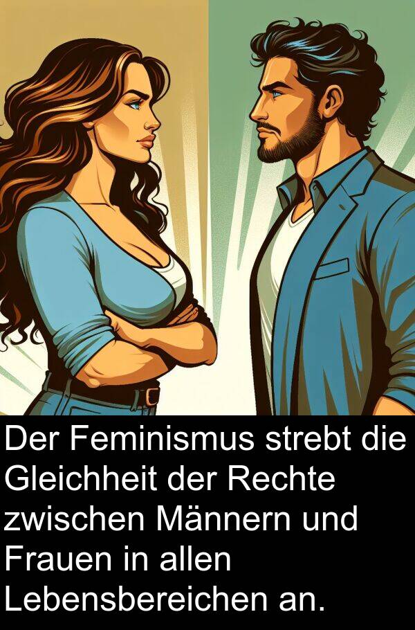 Feminismus: Der Feminismus strebt die Gleichheit der Rechte zwischen Männern und Frauen in allen Lebensbereichen an.