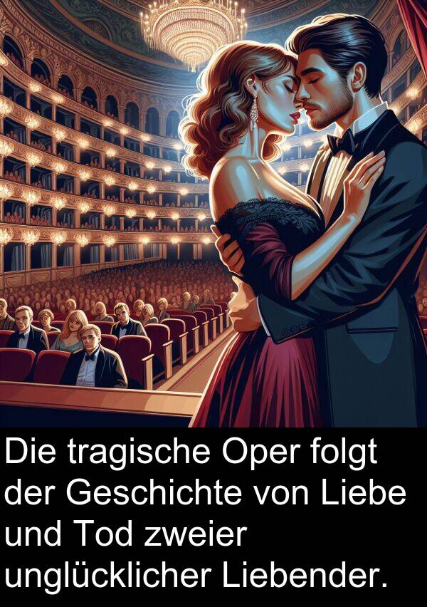 folgt: Die tragische Oper folgt der Geschichte von Liebe und Tod zweier unglücklicher Liebender.