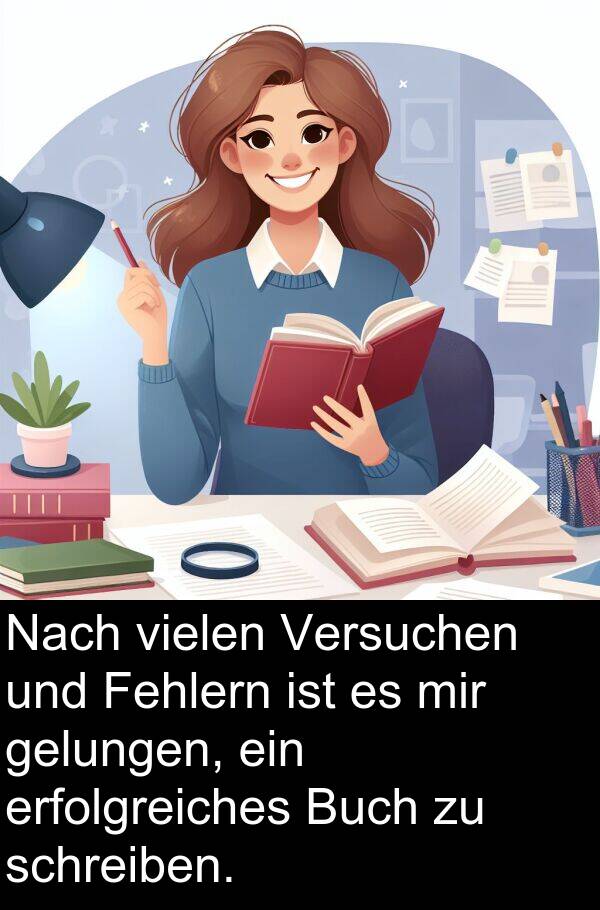 Fehlern: Nach vielen Versuchen und Fehlern ist es mir gelungen, ein erfolgreiches Buch zu schreiben.