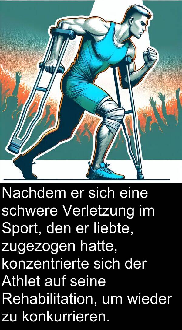 wieder: Nachdem er sich eine schwere Verletzung im Sport, den er liebte, zugezogen hatte, konzentrierte sich der Athlet auf seine Rehabilitation, um wieder zu konkurrieren.