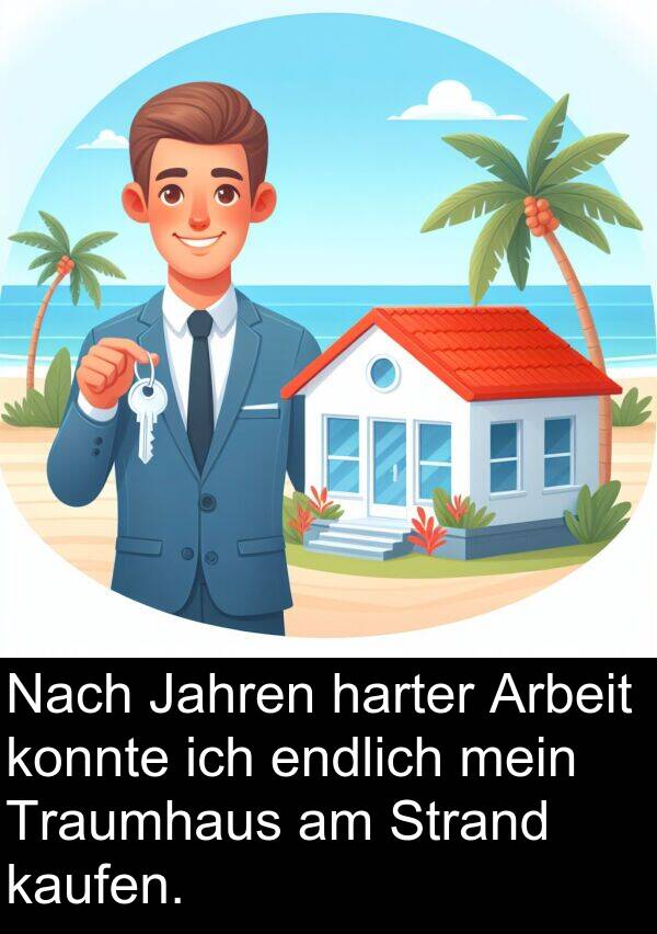 Jahren: Nach Jahren harter Arbeit konnte ich endlich mein Traumhaus am Strand kaufen.