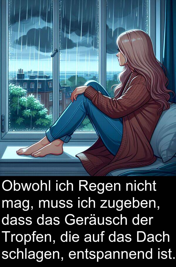 Dach: Obwohl ich Regen nicht mag, muss ich zugeben, dass das Geräusch der Tropfen, die auf das Dach schlagen, entspannend ist.