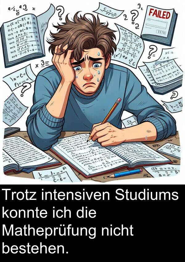 Studiums: Trotz intensiven Studiums konnte ich die Matheprüfung nicht bestehen.
