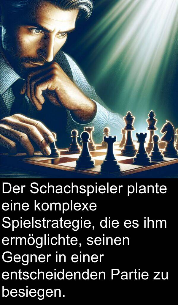 Partie: Der Schachspieler plante eine komplexe Spielstrategie, die es ihm ermöglichte, seinen Gegner in einer entscheidenden Partie zu besiegen.