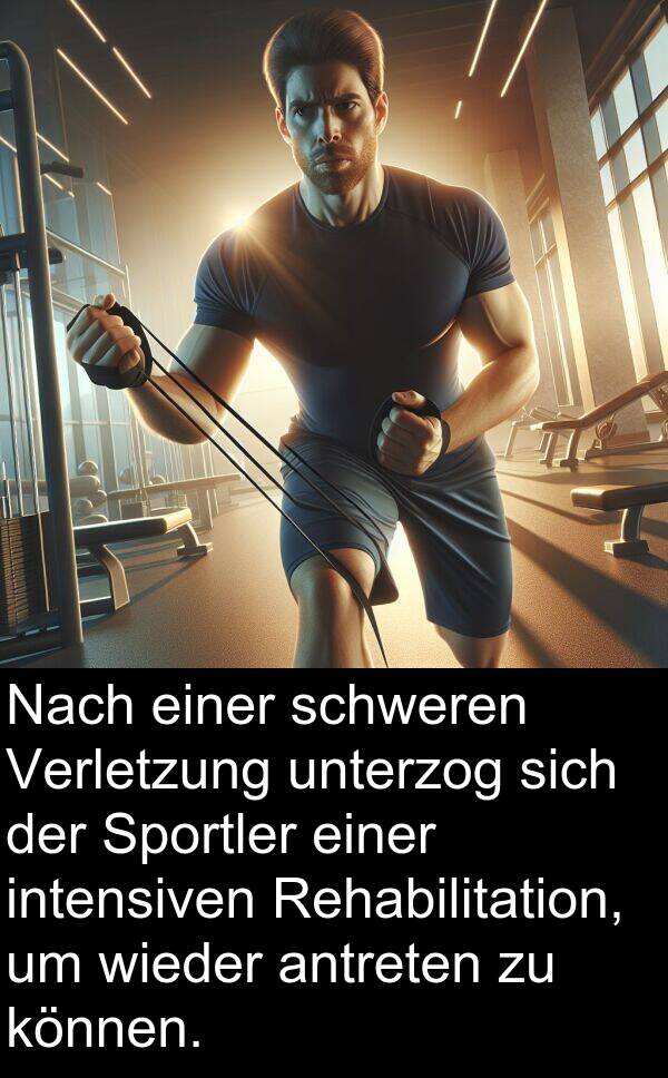 wieder: Nach einer schweren Verletzung unterzog sich der Sportler einer intensiven Rehabilitation, um wieder antreten zu können.