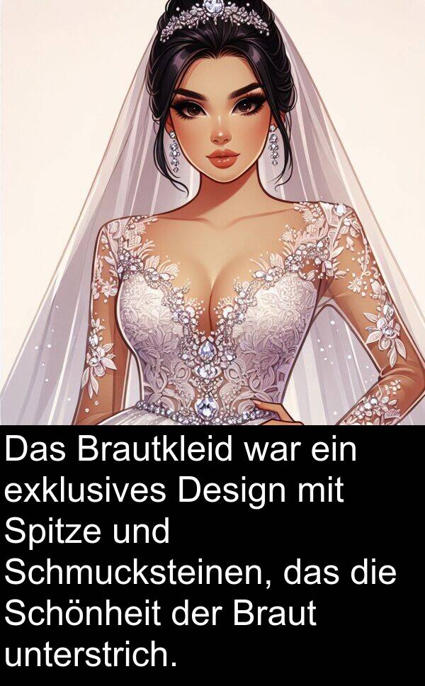 Design: Das Brautkleid war ein exklusives Design mit Spitze und Schmucksteinen, das die Schönheit der Braut unterstrich.
