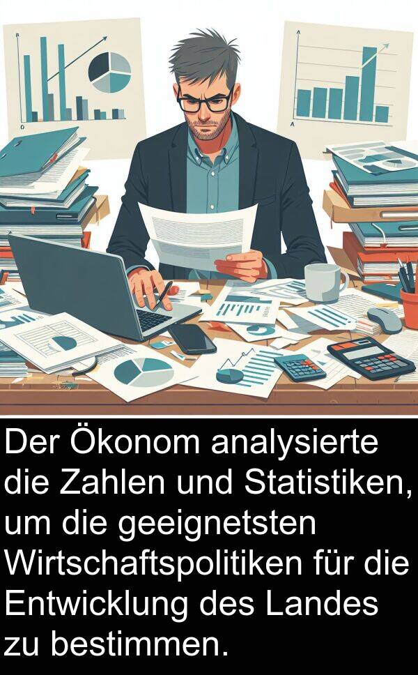 Wirtschaftspolitiken: Der Ökonom analysierte die Zahlen und Statistiken, um die geeignetsten Wirtschaftspolitiken für die Entwicklung des Landes zu bestimmen.