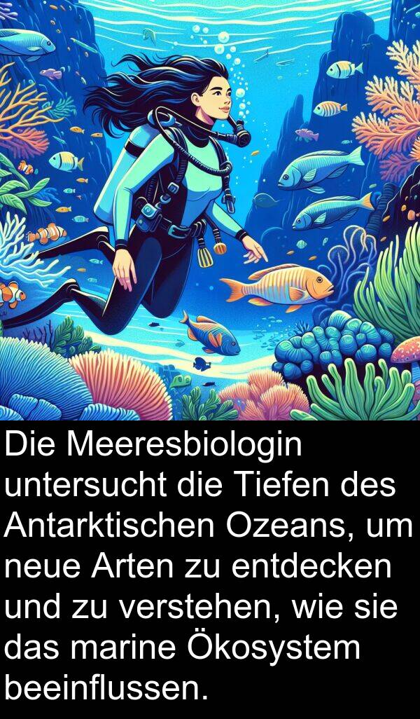 untersucht: Die Meeresbiologin untersucht die Tiefen des Antarktischen Ozeans, um neue Arten zu entdecken und zu verstehen, wie sie das marine Ökosystem beeinflussen.
