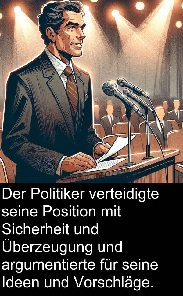 Ideen: Der Politiker verteidigte seine Position mit Sicherheit und Überzeugung und argumentierte für seine Ideen und Vorschläge.