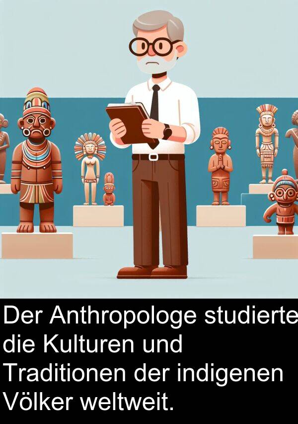 studierte: Der Anthropologe studierte die Kulturen und Traditionen der indigenen Völker weltweit.