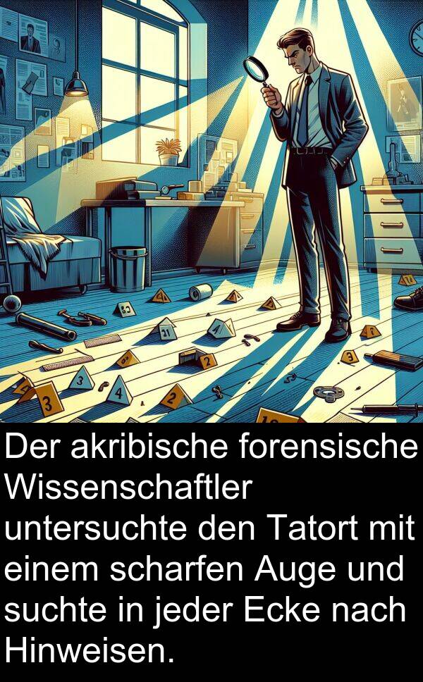 Tatort: Der akribische forensische Wissenschaftler untersuchte den Tatort mit einem scharfen Auge und suchte in jeder Ecke nach Hinweisen.