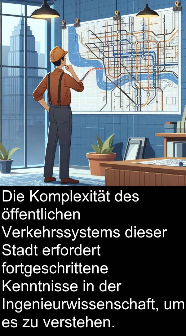 fortgeschrittene: Die Komplexität des öffentlichen Verkehrssystems dieser Stadt erfordert fortgeschrittene Kenntnisse in der Ingenieurwissenschaft, um es zu verstehen.