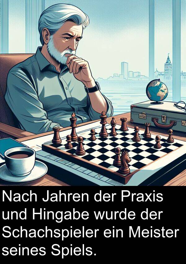 Jahren: Nach Jahren der Praxis und Hingabe wurde der Schachspieler ein Meister seines Spiels.