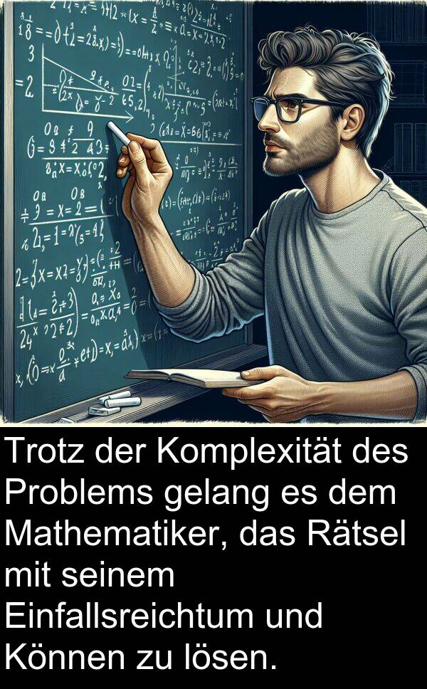 Rätsel: Trotz der Komplexität des Problems gelang es dem Mathematiker, das Rätsel mit seinem Einfallsreichtum und Können zu lösen.