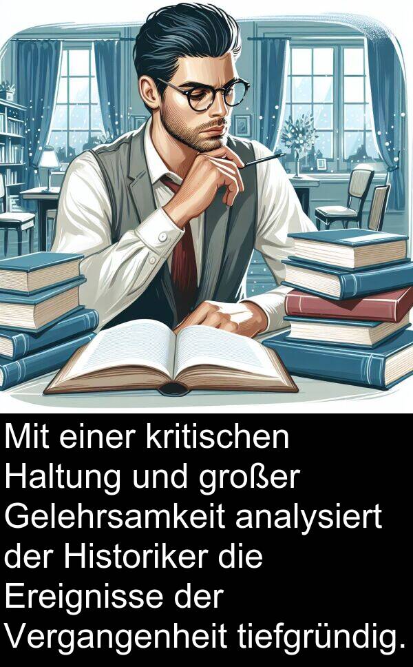 tiefgründig: Mit einer kritischen Haltung und großer Gelehrsamkeit analysiert der Historiker die Ereignisse der Vergangenheit tiefgründig.