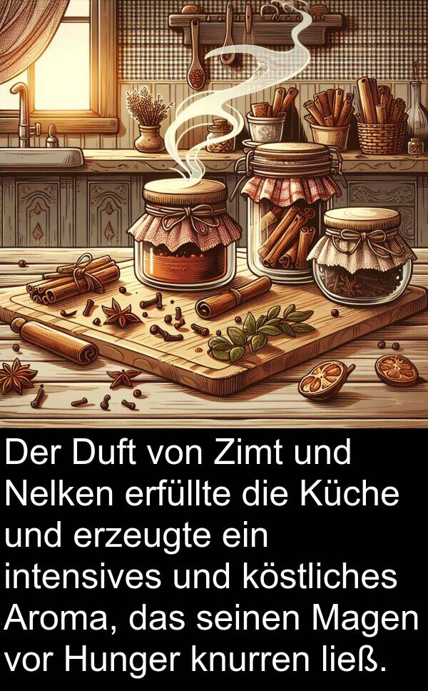Magen: Der Duft von Zimt und Nelken erfüllte die Küche und erzeugte ein intensives und köstliches Aroma, das seinen Magen vor Hunger knurren ließ.