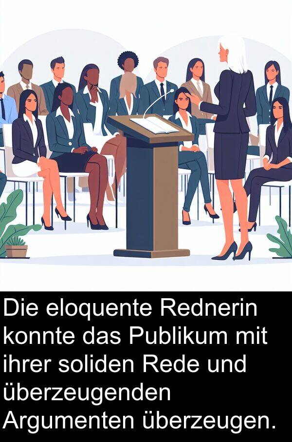 Rede: Die eloquente Rednerin konnte das Publikum mit ihrer soliden Rede und überzeugenden Argumenten überzeugen.