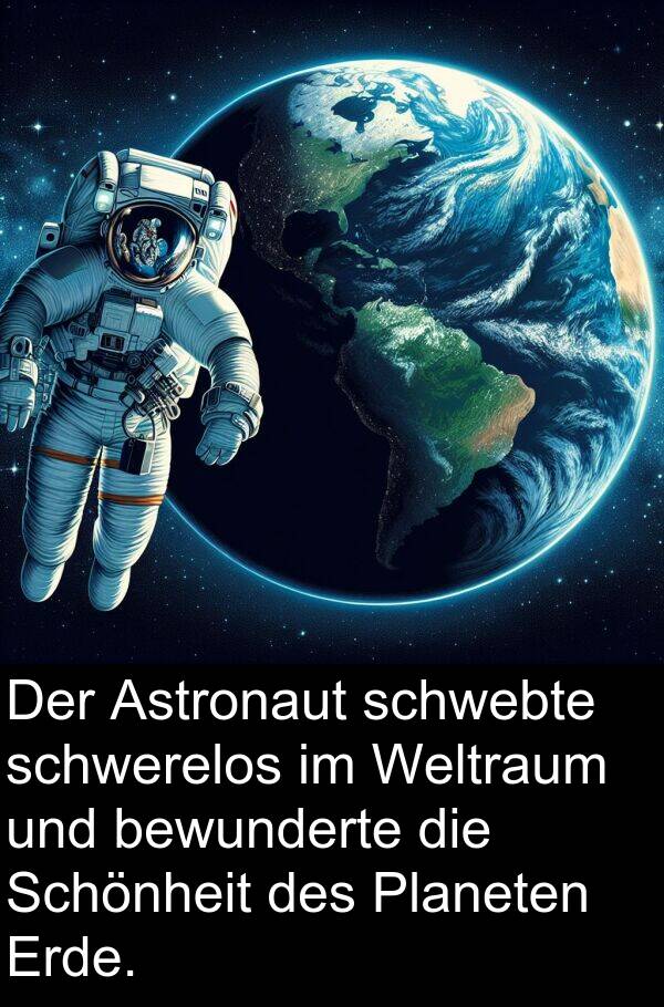 Planeten: Der Astronaut schwebte schwerelos im Weltraum und bewunderte die Schönheit des Planeten Erde.