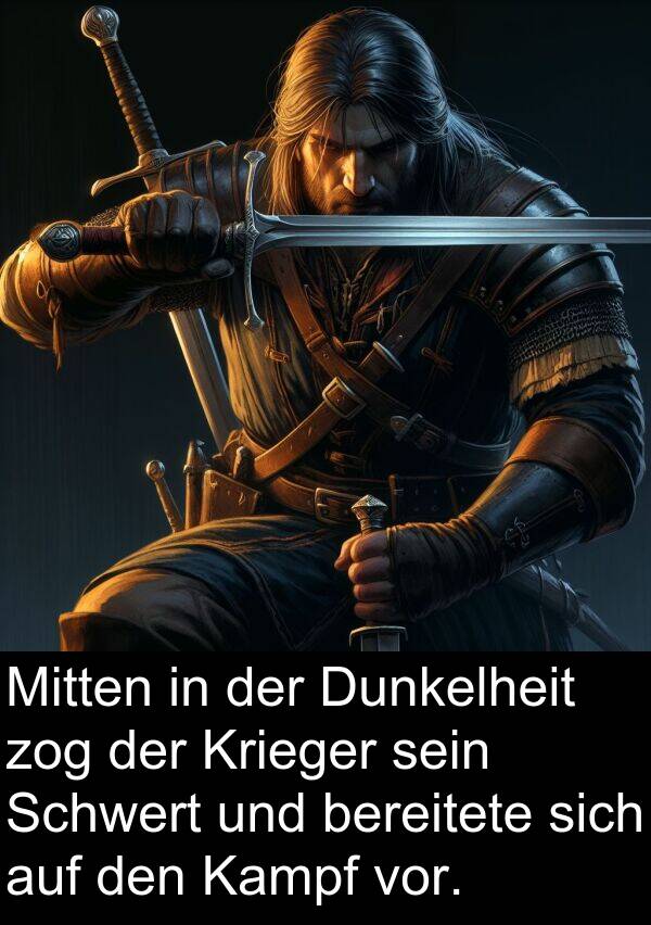 Kampf: Mitten in der Dunkelheit zog der Krieger sein Schwert und bereitete sich auf den Kampf vor.