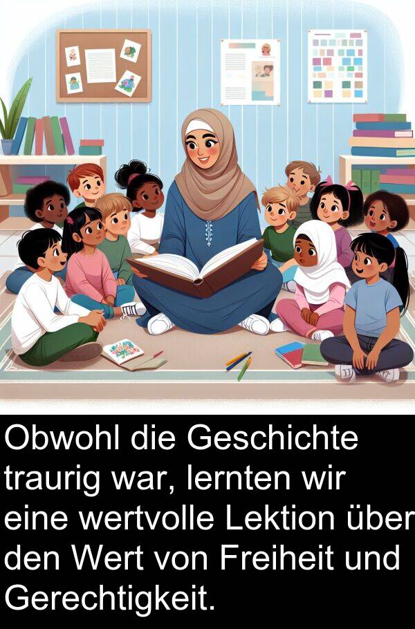 lernten: Obwohl die Geschichte traurig war, lernten wir eine wertvolle Lektion über den Wert von Freiheit und Gerechtigkeit.