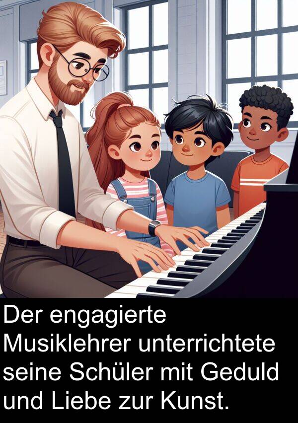 Musiklehrer: Der engagierte Musiklehrer unterrichtete seine Schüler mit Geduld und Liebe zur Kunst.