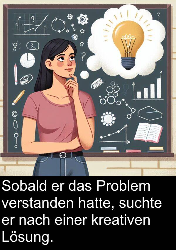 Problem: Sobald er das Problem verstanden hatte, suchte er nach einer kreativen Lösung.