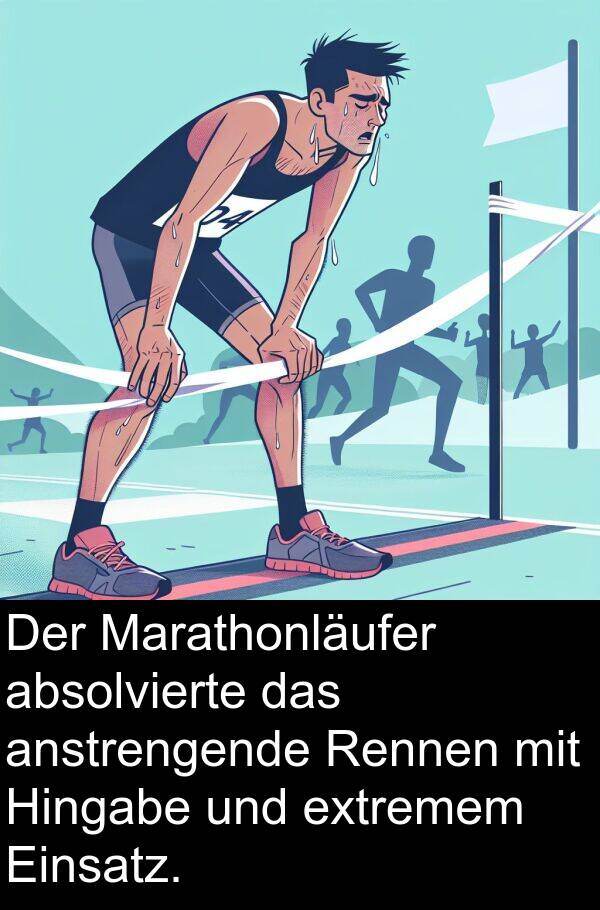 Marathonläufer: Der Marathonläufer absolvierte das anstrengende Rennen mit Hingabe und extremem Einsatz.