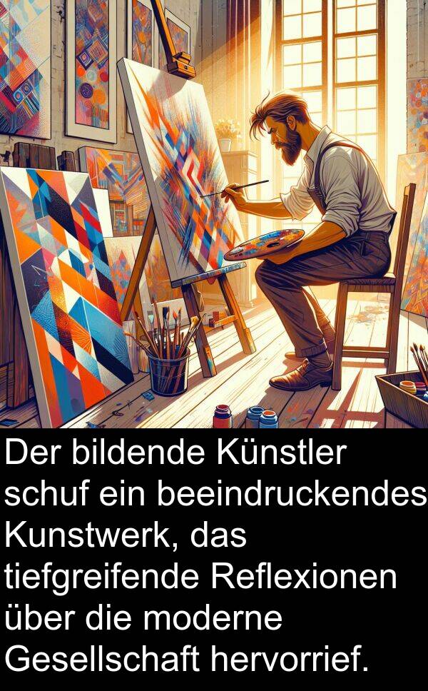 Reflexionen: Der bildende Künstler schuf ein beeindruckendes Kunstwerk, das tiefgreifende Reflexionen über die moderne Gesellschaft hervorrief.