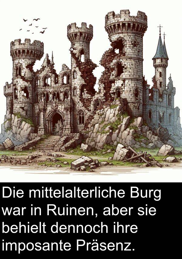 imposante: Die mittelalterliche Burg war in Ruinen, aber sie behielt dennoch ihre imposante Präsenz.